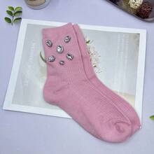 1/2/3/4 Pairs Women Solid Color Rhinestone Decorated Mid-Calf Socks, Sparkling Rhinestone Decorated Socks - Comfortable, Fashionable, Soft, Stretchy, Suitable For All Seasons, Perfect For Women's Daily Wear, Dates, Parties, And An Ideal Gift For Women, Christmas, Valentine's Day, Mother's Day - Multicolor - View 17