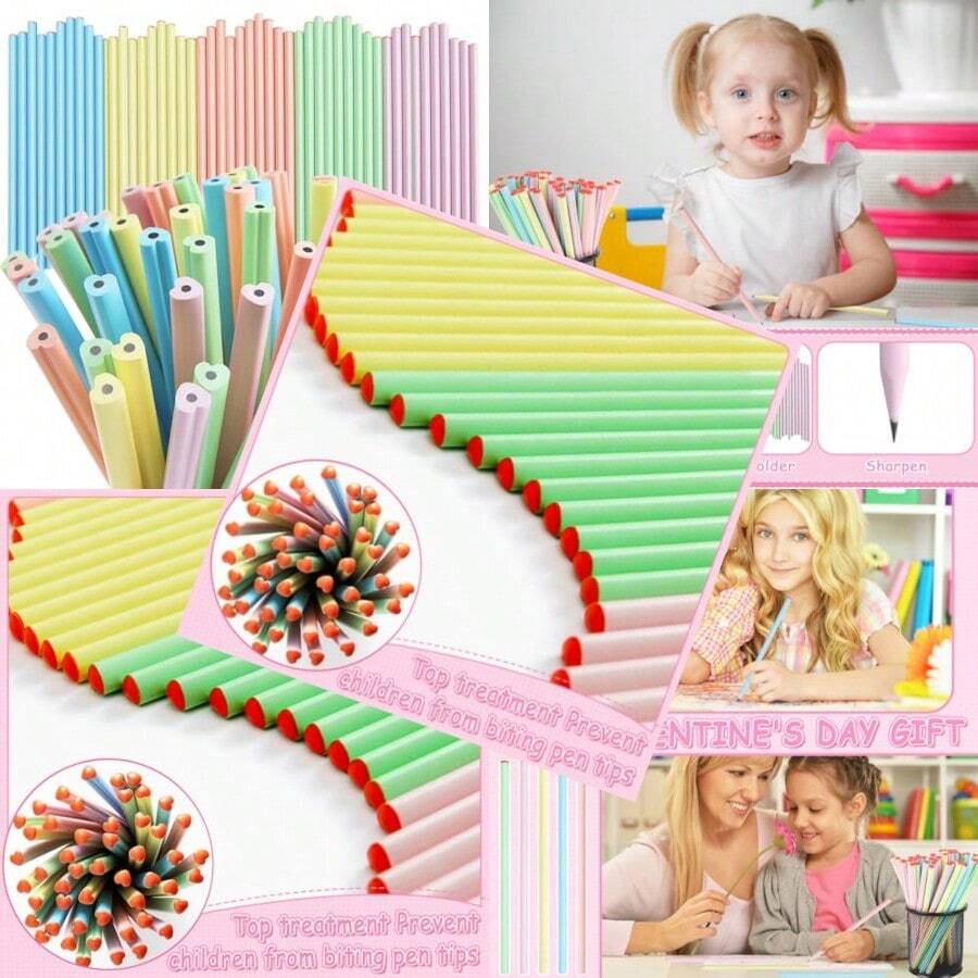 50pcs Valentine's Day Heart Pencil For KidColorful Heart Shape Wood Pencils For Valentine Goody Bag Prize Party Favor School Office Supply Classroom Reward No Eraser - 彩色 - 查看 1