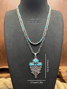 5件套复古西部风格仿绿松石珠链/铁链，绿松石西部复古吊坠项链，适合日常佩戴或作为礼物，节日项链 | 波西米亚风格 | 手工设计，波西米亚风格珠子 - 波西米亞風格 - 查看 4