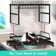 2026Valentine's Day Extra Large Dish Drying RackCutlery Holder & Auto-Draining System - Heavy-Duty Dish Drainer, Space-Saving Dish Rack With 360° Rotating Spout & Non-Slip Feet, Fits Over Sink Or Cabinet, Holds 10 Plates, 6 Bowls, 6  Spoons/Forks - 黑色 - 查看 7