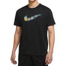 Nike 花卉大Logo休闲运动纯色圆领短袖T恤，男款，黑色 - 黑色 - 查看 4