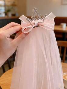 1件装女孩公主3D水晶皇冠面纱，适合派对和生日场合 - 彩色 - 查看 2