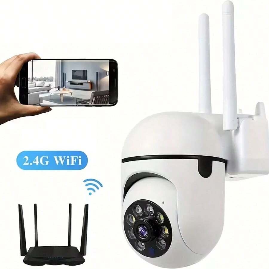 1pc Cámara de Segurida d Inalámbrica para Exteriores - Video 1080P Full HD, WiFi 2.4G, Visión Nocturna Infrarroja, Deteción de Movimiento y Alertas de Audio, Comunicación Bidireccional, Monitoreo Remoto por App para Hogar y Negocios, Diseño Brillante y Elegante, Video de Alta Calidad - Blanco - Ver 1