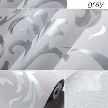 1 Roll 3D European Style Acanthus Leaf Wallpaper - Removable, Peelable, Easy To Cut, Suitable For Bedroom, Living Room, TV Background, Non-Woven Flocking Wallpaper - Silver - View 4