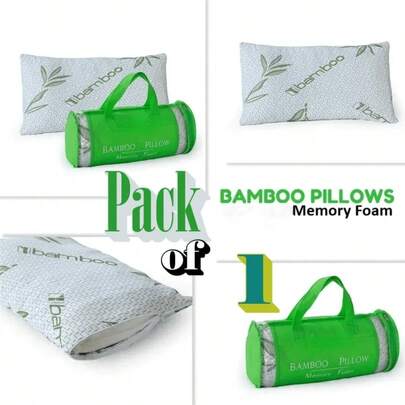 Bamboo Memory Foam Pillow Pack Of 1,Neck & Shoulder Support, Adjustable Comfort (70x40x10cm)