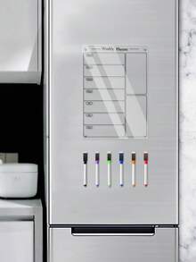 1 Stück löschbare Acryl Kühlschrankdekoration Magnetische Memo Tafel, transparente magnetische Trocken Abwisch To-Do Liste Whiteboard, Wöchentlicher Mahlzeitenplaner Schreibtafel für die Küche, inklusive 6 magnetische Whiteboard Marker - Verschiedenfarbig - Übersicht 3