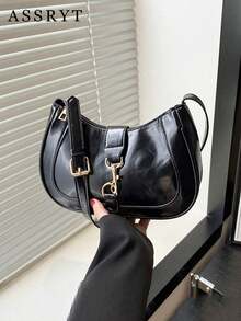 1pc Retro Minimalist Hook Decor Adjustable Shoulder Strap Crescent Shape Bag, Suitable For Date, Outing, Party , Small Bags - Black - View 9