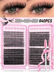 640PCS Individual Lash Clusters Large Capacity 30D+40D+50D D Curl 9-16mm DIY Lash Clusters Natural Look&Extra Thick&Wispy&Ultra Soft&Super Light Reusable Individual Segmented False Eyelashes Eyelash Extension Kit With Makeup Tools 2 Lash Brushes For Beginner Use At Home Or On-The-Go For Daily Life&Wedding&Party&Music Festival&Mother's Daylash Clusters,Eyelash Clusters,Individual Eyelashes,Lashes,Fake Lashes - D - View 2