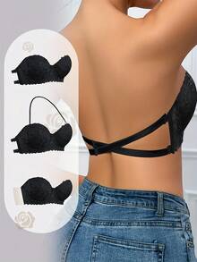 Women's Convertible Multi-Way Strapless Underwire Push Up Bra With Lace - Removable Straps, Body Shaping & Anti-Sag, Breast Enhancing - Black - View 6