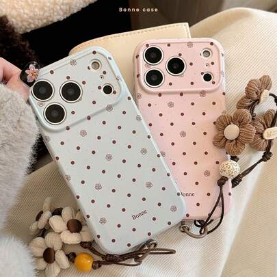 GUCADI 波点玫瑰花手机壳，兼容 17 Pro Max 16，防震，复古链条，全包软壳，复古几何韩系简约清新小众软妹风。