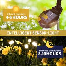 8颗LED太阳能萤火虫暖光灯，圣诞家居装饰，IP65防水，灯光如萤火虫般在空中飞舞，适用于别墅花园、万圣节装饰、派对装饰，智能可切换氛围灯，花园照明 - 暖白色 - 查看 3