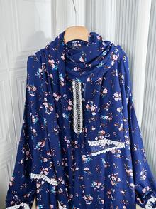 Plus Size Women's Floral Print Lace Trim Hooded Robe, Woven Fabric, Zipper Closure, Loose & Comfortable, Suitable For All Seasons Vacation Spring - Multicolor - View 4