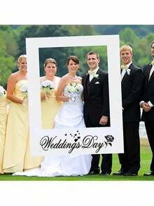 1pc Wedding Outdoor Photography Prop, Wedding Anniversary Photo Frame, Wedding Day Bride & Groom Portrait Shooting Accessory, Romantic Wedding Party Decor, Wedding Decoration Gift - White - View 5