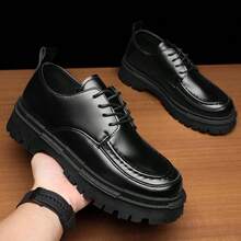 男士新款柔软 PU 皮革厚底时尚乐福鞋、舒适牛津鞋、休闲商务皮鞋 - 黑色 - 查看 3