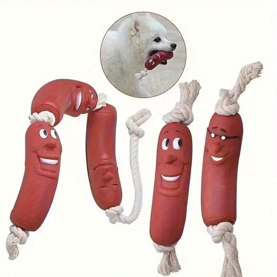 3pcs/Set Funny Sausage Shaped Chew Toys, Interactive Training And Anti-Biting Design, Ideal Pet Supplies - Multicolor - View 1