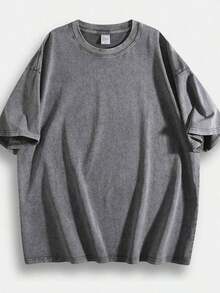 Retro Washed T-Shirt Prank Printed (230 Pure Cotton T-Shirt) 230g Thick Unisex Washed Vintage Oversized T-Shirt Street Hip Hop Punk Harajuku Casual Cotton Shorts DG004 Basic - 灰色 - 查看 13