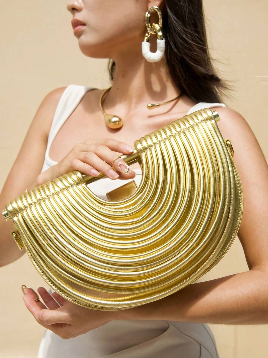 Luxury Evening Clutch Bag For Women - Shiny Rhinestone-Studded Formal Handbag, Sparkly Purse For Gala, Wedding, Party, Cocktail | Women's Clutch, Bridal Bag, Birthday,Valentine's Day,New Year - 金色 - 查看 1