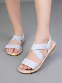 儿童夏季休闲细跟超柔软平底凉鞋 - 米色 - 查看 1