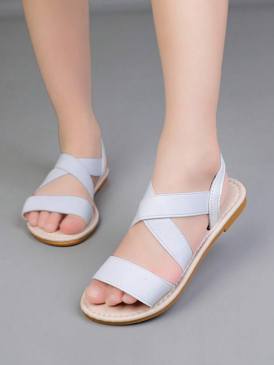 儿童夏季休闲细跟超柔软平底凉鞋 - 米色 - 查看 1