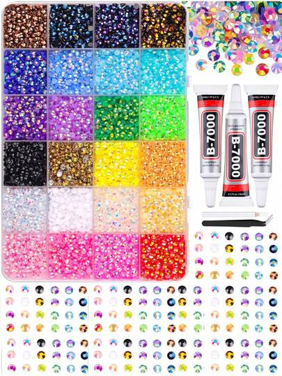 1 ask slumpmässigt blandade ABS färgglada strass nageldekorationer, mini rund platt strass pincettpenna lämplig för DIY nagelkonst tillbehör