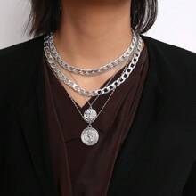 Todenb Layered Gold Pirate Necklace For Women Chunky Chain Pirate Jewelry 80s 90s Coin Pendant Necklace Pirate Costume Accessories,Silver - Bạc - Xem 4