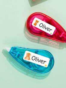 1/60/120/240pcs Customized Name Labels, Personalized Text Stickers, Cute Animal Pattern Waterproof Oil-Proof Transparent Labels, Perfect For Back To School, Lunch Boxes, Personal Items, Also Suitable For Tea Rooms, Home Gardens, Offices, Multi-Functional Decoration, Exquisite And Fashionable - Blue and White - View 3