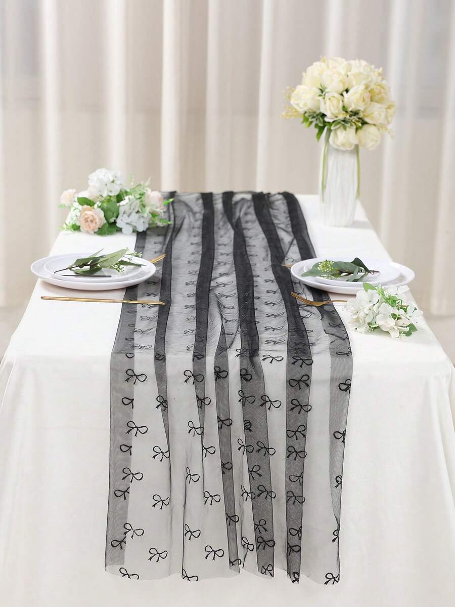 Khăn trải bàn voan đen thắt nơ, khăn trải bàn chiffon polyester hai mặt thắt nơ, 75*180cm, thích hợp cho đồ thủ công DIY, trang trí đám cưới, sinh nhật 1 tuổi của bé, tiệc mừng em bé, tiệc lễ hội, trang trí nhà cửa, trang trí phòng, trang trí bàn ăn, trang trí hình bướm.