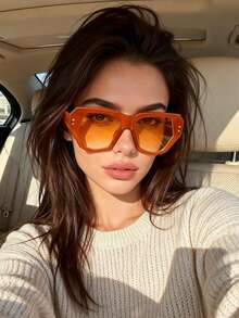 1pc Asymmetrical Geometric Frame Women's Fashion Glasses, European And American Hip-Hop Street Style Fashion Glasses - Orange Frame Gradually Turns Orange Slices - View 1