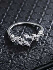 1pc Leaf Element Natural Affinity Women's Ring With Zirconia Stone, - Ring - View 4