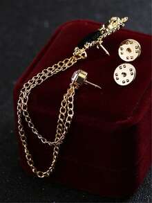 1pc Elegant Men's Brooch With Chain - Multipurpose Lapel Pin And Collar Clip For Suits, Ties, Hats And Scarves - Red/Blue/Black - Multicolor - View 2