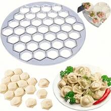 1个铝合金饺子模具 - 37孔手动面团皮革压模，符合人体工学手柄，适用于制作意大利面、馄饨和肉馅饺子，易于使用的厨房小工具，适合家庭烹饪和学校用品，饺子压模机，糕点制作工具，时尚金属表面，专业自制饺子模具，厨房烹饪用品 - 彩色 - 查看 1