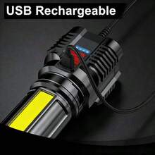 1/2/4件組 USB可充電LED手電筒，7合1 COB工作燈附底座，USB供電附不鏽鋼夾，含充電線，180度旋轉燈頭，LED電池指示燈，支援USB反向輸出，便攜露營夾燈，工業燈附磁吸底座，強光束，適用於緊急使用、露營、釣魚、維修、建築、居家照明緊急燈－聖誕節、萬聖節、復活節、情人節、節日禮物、戶外照明緊急燈 - 5LED-手電筒 - 查看 8