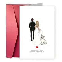 1pc Elegant Wedding Greeting Card Wedding Blessing Card With Couple And Bulldog Design Congratulations To The Newlyweds ﻿