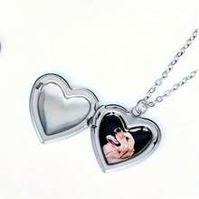 Customized Personalized Double Photo Pendant Necklace - Elegant Bohemian Heart Pendant With Safety Buckle, High Quality Metal Jewelry, Suitable For Mother's Day And Father's Day Gifts, Weddings, And Daily Dresses, Heart Shaped Necklace, Smooth Metal Appearance - 彩色 - 查看 5