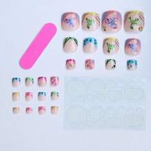 Exquisite Fashion  Colored Flower Printed Foot Nail Film Classic French Short Removable Toenail Wearing Nail - Màu sắc - Xem 2