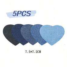 5pcs Iron-On Patches - 5 Colors (Blue Shades) With Heart, Flower, Star & Cloud Shapes For Clothing Decoration & Repair - Durable Fabric For DIY Customization, Clothing Patchwork , Creative Fabric Decoration, Fun Shape Patches, Easy Apply Patches - Multicolor - View 16