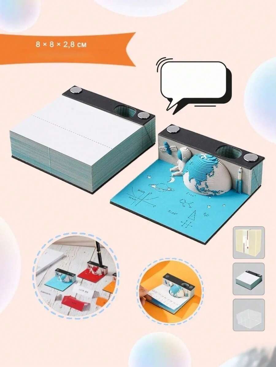 3D Paper Carving Earth Day Calendar Notepad, Creative High-Quality Tear-Off Sticky Notes - Blue - View 1