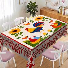 1pc Colorful Rooster & Sunflower Patterned Tablecloth, Countryside Style, Washable, Stain-Resistant, Suitable For Kitchen, Dining Room, Outdoor Picnic, Home Decor, Parties, Indoor/Outdoor Use - Multicolor - View 4