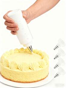 10pcs Plastic Squeeze Bottles Set With 6 Icing Tips, Refillable Decorating Bottles, Ideal For Cookie Icing, Cake Decorating And Baking, Perfect DIY Pastry Tools For Home Kitchen And Dessert Making - White - View 10
