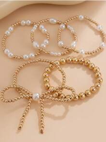 1 Set Of Women's European And American Geometric Retro Bead Bow Bracelet Set - Multicolor - View 5