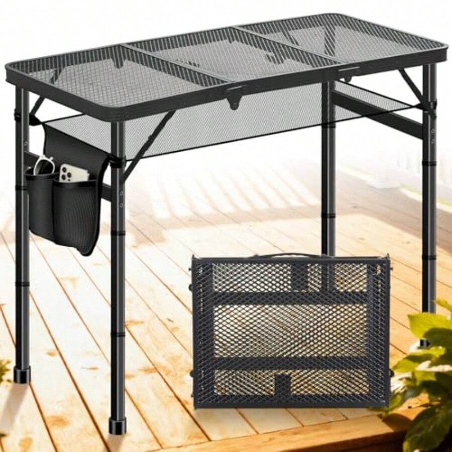 Odwmwhuh Folding Camping Table 3ft Camping Table Aluminum Folding Table With 3 Adjustable Height Max 27.5 Inch Picnic Table Portable Table For Outdoor Backyard BBQ Beach - 黑色 - 查看 1