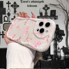 1pc Minimalist Bow Element Pattern White Cream Water Wave Thick Anti-Drop High-Precision Lens Protection Phone Case, Compatible With Iphone 17/17 Pro/17 Pro Max/17 Air/16/11/16 Pro/16 Plus/16 Pro Max/16e/15 Pro Max, Galaxy S25/S25 Plus/S25 Ultra/A05/A05S/A06/A07/A16/A17/A23/A32/A52/A53, OPPO A16/A17/A18/A57/A58/A78/A98/A60/A3X 4G, Vivo Y20/Y21/Y36, Suitable For Fashion Enthusiasts