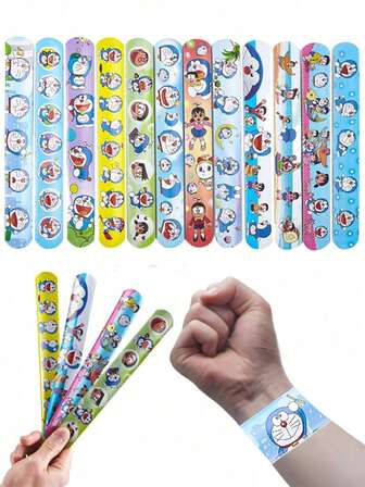 12个/24个哆啦A梦爸爸圆形卡通人物手链，派对手臂装饰道具玩具，派对礼品