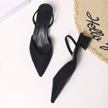Women's Black Pointed Toe Mule Heels, Suede Slip-On High Heels - Black - View 4