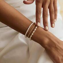 Pearl Bracelets Women, Dainty 14K - Gold - Plated Pearls Beaded Link Chain Bracelet Jewelry Women - Ngọc trai ba lớp - Xem 4