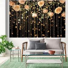 2D Flat 1 Elegant Pink Rose & Golden Glittery Background Luxurious Floral Party Decoration Background, Durable Polyester Fabric, Suitable For Wedding, Birthday, Anniversary Indoor/Outdoor Photo Booth Props, Wedding Decoration, Charming Design, Easy To Arrange - 1PCS - View 6