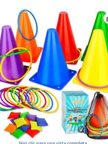Eocolz - Juego 3 en 1 para carnaval, conos de plástico blando, bolsas de frijoles, juegos de lanzamiento de aros para fiestas de cumpleaños infantiles, juegos al aire libre - Multicolor - Ver 3