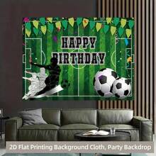 1PC,2D Flat, Football Themed Birthday Background Banner, Made Of Polyester Fabric, Used For Birthday Party Decoration, Football Themed Parties, Sports Celebration Parties, Birthday Celebrations, Holiday Parties, Birthday Background Cloth, Cake Table Decoration, Anniversaries, Home/Garden/Indoor/Outdoor Decoration, Photography Background Props, Matching Decoration Supplies/Gifts, Event Background - Multicolor - View 7