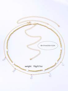 2件套仿珍珠星月吊坠，可叠戴，波西米亚风串珠腰链，适合度假、节日佩戴