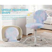 Chairus Mushroom Children's Swivel Chair In Soft Colorful Faux Fur Height Adjustable Desk Chair For Kid's Room - 藍色 - 查看 6